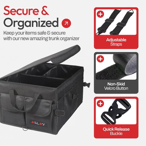 Vista 4 de ALLAY Organizador de maletero para automóvil con tapa, organizador plegable para maletero de SUV, caja de automóvil y almacenamiento con múltiples