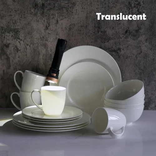 Vista 5 de Bone China - Juego de vajilla de 16 piezas, servicio para 4, blanco, apto para microondas, apto para lavavajillas, resistente a las astillas
