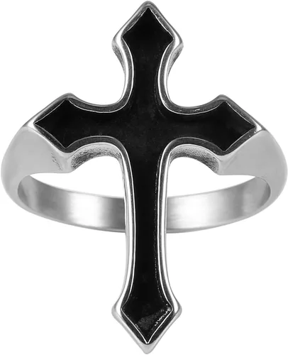 Vista 4 de HZMAN Anillo de cruz religioso de acero inoxidable cristiano unisex retro simple