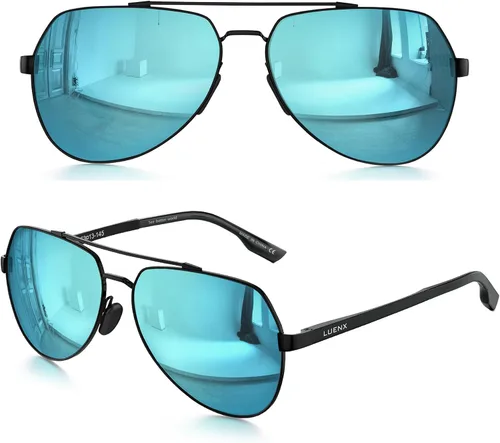 Vista 2 de LUENX Lentes de sol de aviador para hombres y mujeres, polarizados, marco de metal grande, protección UV 400