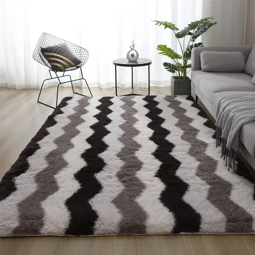 Vista 9 de Lifup - Alfombra mullida para sala de estar, dormitorio, color blanco y negro, 1 1.3 x 2.0 pies Non-Slip Washable High Pile Rectangle Carpet