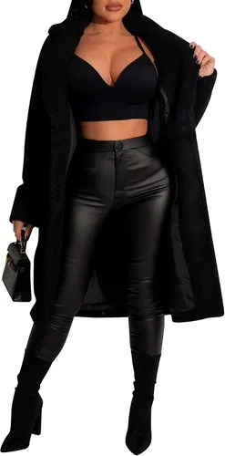 Vista 4 de Zebaexf Sexy Leather Pants for Women, Black High Waisted Butt Lifting Stretch Leather Pants