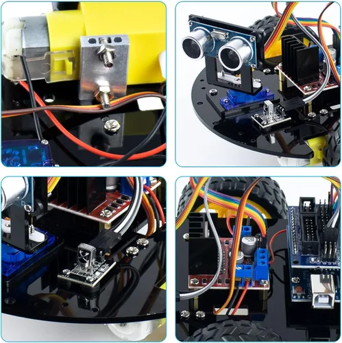 Vista 5 de Kit de chasis de coche robot inteligente LAFVIN 2WD con módulo ultrasónico, placa R3, compatible con control remoto y Arduino IDE, kit de bricolaje