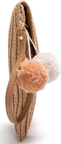 Vista 5 de Bolso cruzado con pompón tejido a mano para mujer, bolso cruzado de playa de verano, cartera