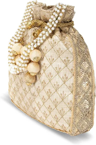 Vista 9 de Aheli Potli - Bolsa de regalo para mujer, hecha a mano, de noche, elegante bolso de novia, bolso de moda