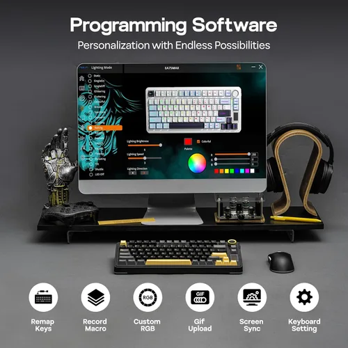 Vista 7 de EPOMAKER X Aula EA75 MAX Teclado inalámbrico para juegos con pantalla y perilla, 5000 mAh, intercambio en caliente, interruptores lubricados