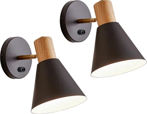 Vista 8 de ClanKin Apliques de pared con interruptor de perilla, lámpara de pared ajustable negra para dormitorio industrial, iluminación de fregadero de baño
