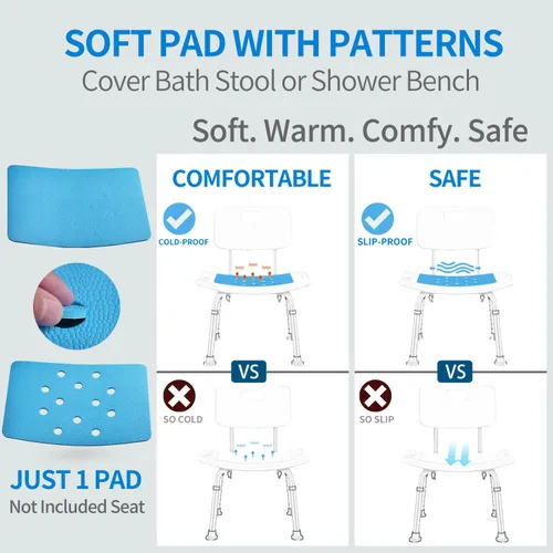 Vista 4 de Alfombrilla antideslizante para taburete de ducha, almohadilla para silla de ducha con respaldo adhesivo, cojín impermeable de secado rápido