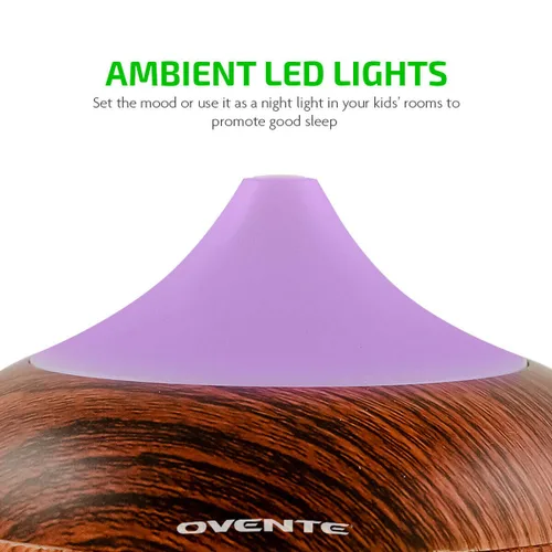Vista 3 de OVENTE Difusor de aromaterapia de aceite esencial de 3.38 onzas con humidificador de aire frío y luces LED, tecnología de humidificador ultrasónico