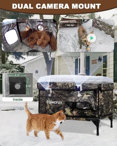 Vista 2 de Casa para gatos con calefacción para gatos al aire libre, casa para gatos al aire libre con aislamiento impermeable, con almohadilla térmica, casa