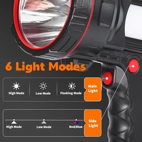 Vista 4 de Superbright Linterna LED de Mano Reflector Linterna Potente Luz de Búsqueda Linterna Recargable por USB con Función de Banco de Energía Luz