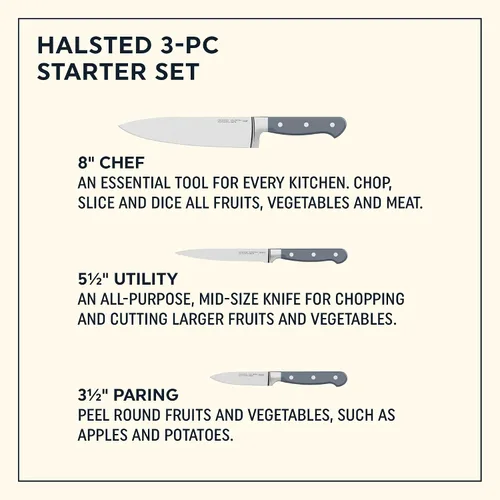 Vista 2 de Chicago Cutlery Halsted - Juego de cubiertos y bloques de madera, asas ergonómicas y juego de cubiertos de chef profesional de acero inoxidable