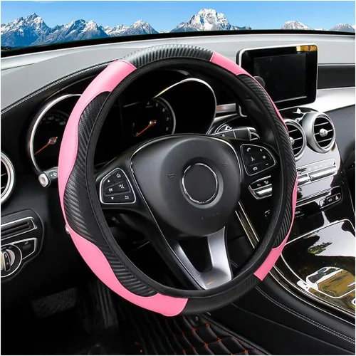 Vista 10 de Osilly Funda de volante de cuero PU de fibra de carbono de 15 pulgadas Negro