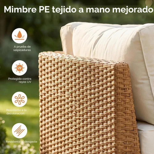 Vista 7 de Aoxun Juego de muebles de patio de 7 piezas con mesa auxiliar, color beige Muebles de mimbre para exteriores con cojines gruesos resistentes al