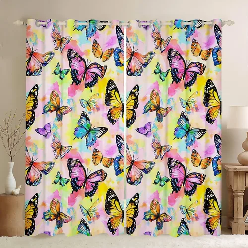 Vista 14 de Castle Fairy Daisy Florals Curtains for Living Room,Cartoon Wildflowers Window Drapes Bedroom Blackout,Retro Country Style Window Treatment Grommet