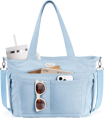Vista 16 de Bolsa tote de pana para mujeres, 17 bolsillos para laptop de trabajo, ligera, para maestras, enfermeras, bolsa de hombro bíblica para escuela