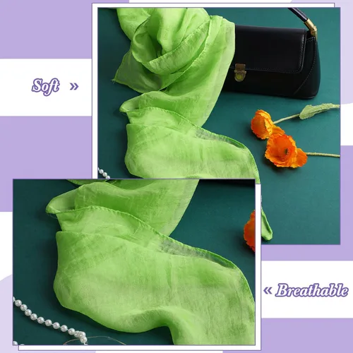 Vista 8 de Bufanda para la cabeza de gasa verde de Halloween y diadema ancha morada para mujer, bufanda de cuello de cinta, pañuelo de satén lavanda