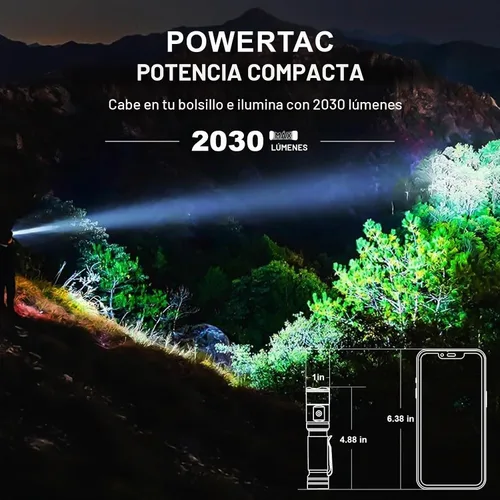 Vista 2 de Powertac M6 G3 Linterna Tradesman – 2030 Lúmenes, Alcance Largo de 330m, Cola Magnética, Recargable Compacta EDC Luz LED para Camping, Senderismo