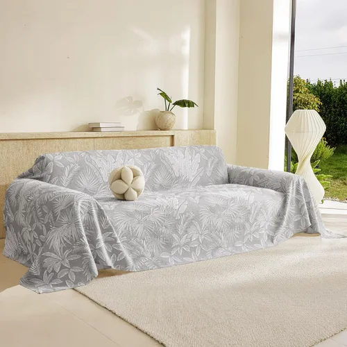 Vista 8 de DREAMINGO Funda para sillón reclinable con estampado floral verde y botánico de jacquard, 1 cojín, acogedora funda de felpilla para sala de estar
