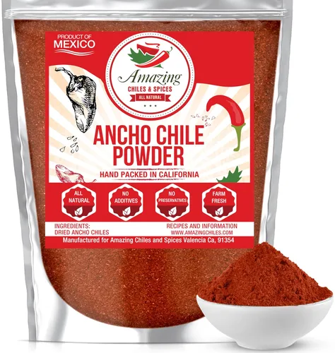 Vista 10 de Ancho Chile Powder 4oz Molido Suave Seco Chili Pepper Mexican Spice Smoky sweet ground poblano for mole, enchiladas, tacos, rubs & marinades. All