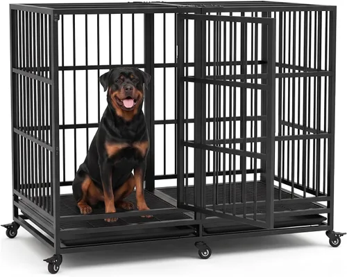 Vista 7 de KOKOTANGS Mueble de jaula para perros de 38 pulgadas, resistente para perros grandes, jaula de madera a prueba de fugas y masticaciones para perros
