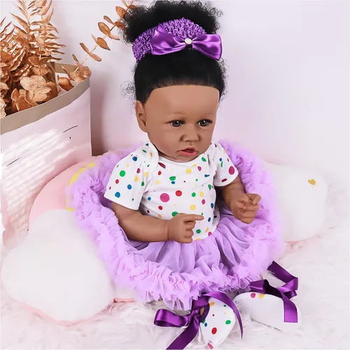 Vista 3 de kgniess - Muñecas de bebé recién nacidas realistas, niña negra, muñeca realista de silicona de 22 pulgadas, muñeca recién nacida afroamericana