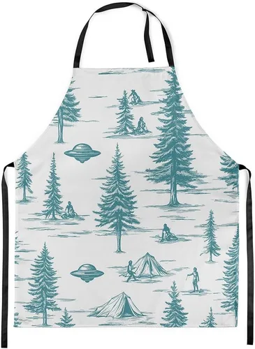 Vista 16 de Castle Fairy Delantal de cocina Alien UFO Retro Jungle Sketch Delantal Blue Black