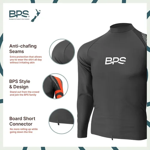 Vista 6 de BPS New Zealand Men's Long Sleeve Swim ShirtRash Guard with Sun Protection