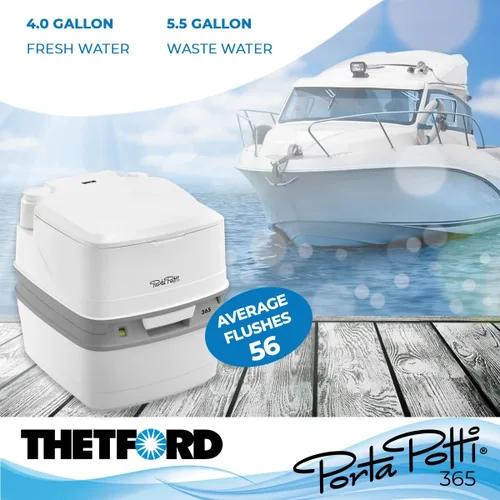 Vista 5 de Porta Potti Thetford Porta Potti 365 Inodoro portátil (para autocaravanas, barcos, acampada, furgonetas, camiones, atención sanitaria) 92820, Blanco
