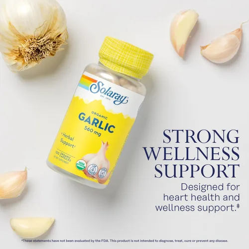 Vista 3 de SOLARAY Píldoras orgánicas de ajo – 560 mg de suplementos de ajo para apoyo a la salud cardíaca – Cápsulas de ajo orgánico USDA – Vegano – Garantía