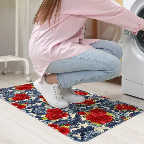 Vista 5 de Mloabuc® Tapete decorativo de flores, tapetes de cocina de arpillera de arpillera para mujer, accesorios de cocina para exteriores, 17 x 30 pulgadas