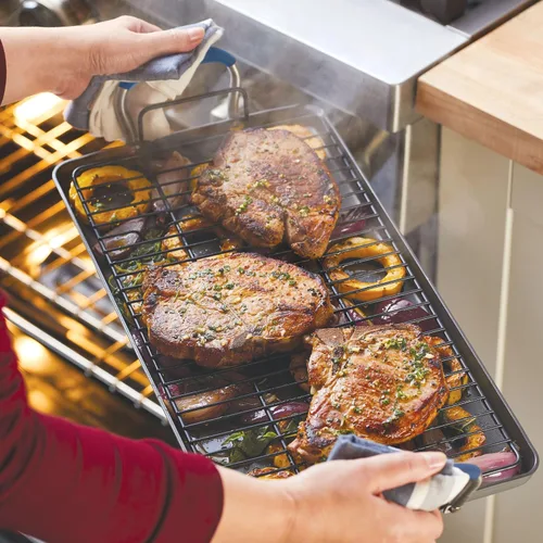 Vista 10 de Anolon Advanced Home Parrilla/Plancha Plana Antiadherente de Doble Quemador Anodizada Dura, 10 x 18 Pulgadas, Índigo