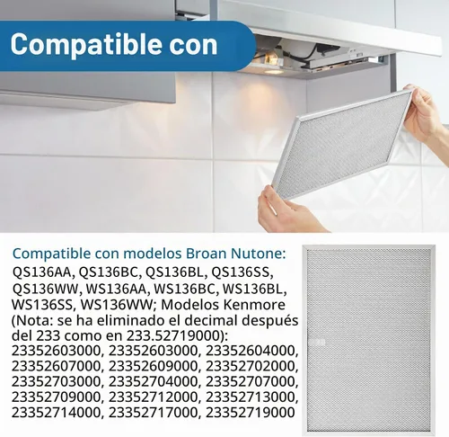 Vista 6 de BPS1FA36 - Filtro de aluminio para campana extractora de 11-3/4 x 17-1/4 x 3/8 pulgadas, compatible con Broan QS1 de 36 pulgadas y NuTone Allure 36