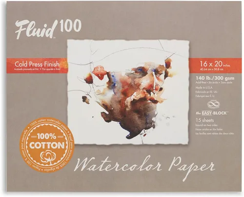 Vista 15 de Bloque de Papel Acuarela Fluid 100, 4 x 6 pulgadas, 15 Hojas, 140 libras (300 GSM) 100% Algodón, Ficha de Prensa Fría para Pintura Artística