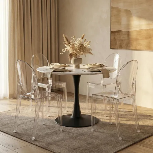 Vista 2 de LeisureMod Marion Mid-Century - Silla de comedor de acrílico moderna, silla apilable de plástico para comedor y cocina, juego de 2 (transparente)