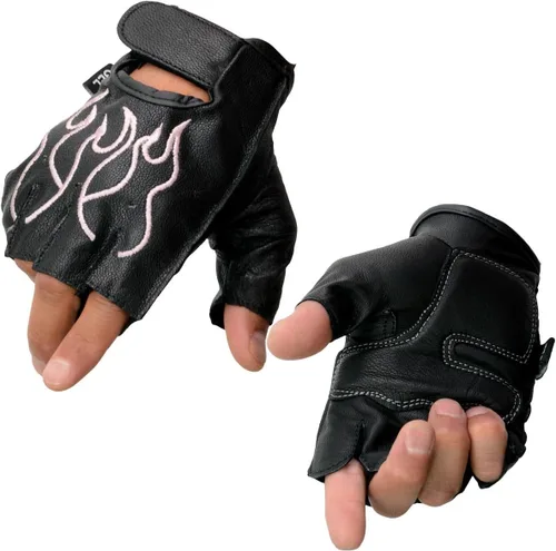 Vista 9 de Guantes Milwaukee Leather para hombre sin dedos para motocicleta Comodidad acolchada; alivio de vibración; bordado de llama