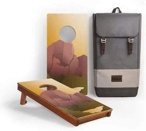 Vista 10 de Elakai National Parks Series - Tablas de Cornhole de viaje premium con estuche de transporte, mochila de 1 x 2 Marrón