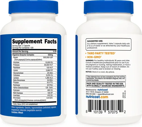 Vista 4 de Nutricost Enzimas digestivas 620 mg, 120 cápsulas - Suplemento completo de enzimas digestivas Suplemento completo de enzimas digestivas