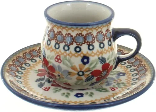 Vista 7 de Blue Rose Polish Pottery - Taza y platillo de café expreso de mariposa amarilla y azul - 3 onzas - Taza y platillo únicos, perfecto para el desayuno