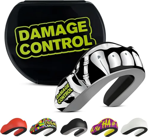 Vista 23 de DAMAGE CONTROL Protector bucal deportivo de impacto extremo con estuche Boil & Bite Fit, almohadillas absorbentes de golpes, funda ventilada