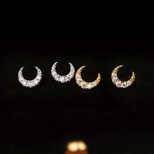 Vista 5 de Lindos aretes de tuerca de luna pequeña para mujer, aretes de boda de plata de ley 925 auténtica, aretes de oro para mujer