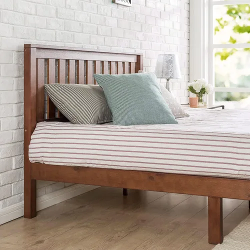 Vista 4 de Marco de cama de plataforma de madera maciza con cabecero en acabado espresso
