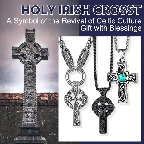 Vista 5 de Bandmax Stainless Steel Celtic Cross Necklace for Men Women, Irish Knot Prayer Charm Necklace Serenity Crucifix Jewelry