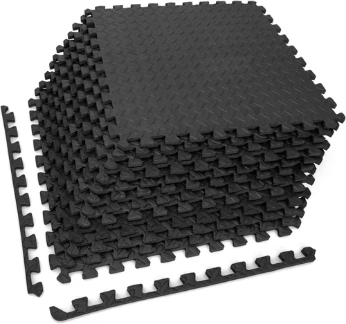 Vista 25 de Tangkula Alfombrillas de ejercicio de 12 azulejos con borde, tapetes protectores de espuma EVA antideslizantes, tapetes elásticos de juego