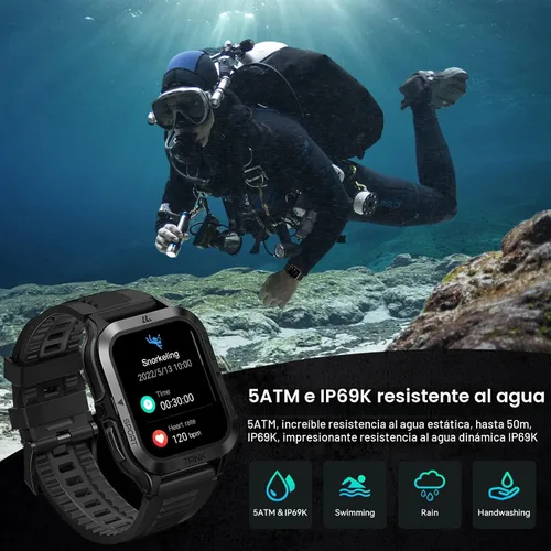 Vista 3 de AMAZTIM Reloj Inteligente, Batería Extra-Larga de 60 Días, Resistente al Agua 50M, Bluetooth Militar para Responder/Marcar Llamadas, Pantalla HD