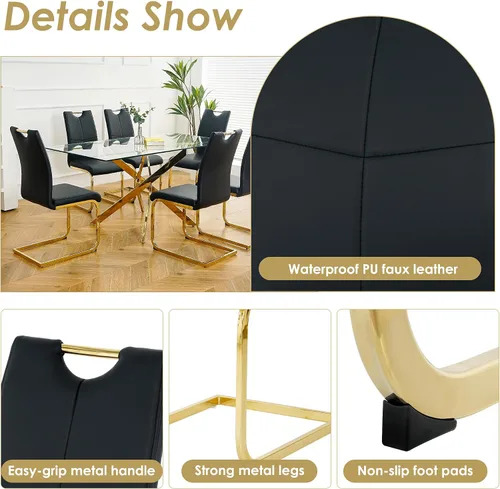 Vista 5 de yeag Juego de Sillas de Comedor Modernas de 2 Unidades, Sillas de Cocina y de Sala de Estar con Respaldo Alto, con Patas de Metal Cromado Dorado