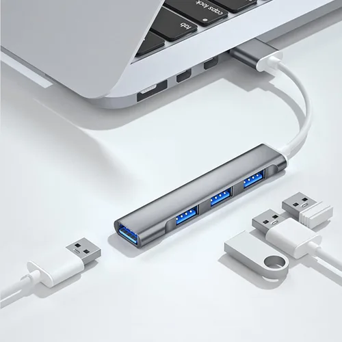 Vista 7 de Divisor USB de aluminio, 4 puertos, concentrador de puerto USB 3.0 de alta velocidad, concentrador USB, cable de extensión USB, divisor