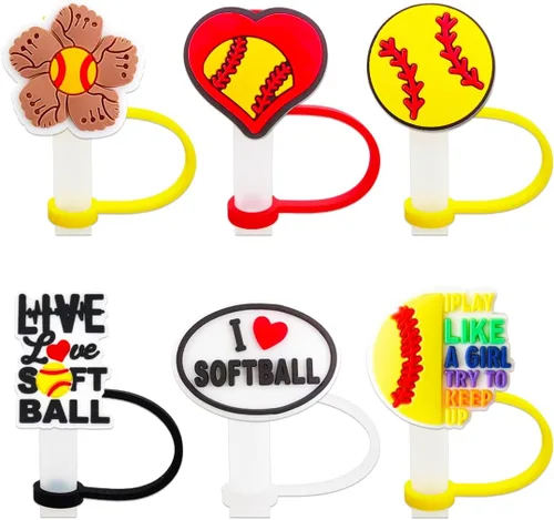 Vista 4 de 6 fundas de popote de béisbol para vaso Stanley Cup de 40 onzas con asa, 0.394 in 0.4 pulgadas, a prueba de polvo, tapas reutilizables para pajilla..