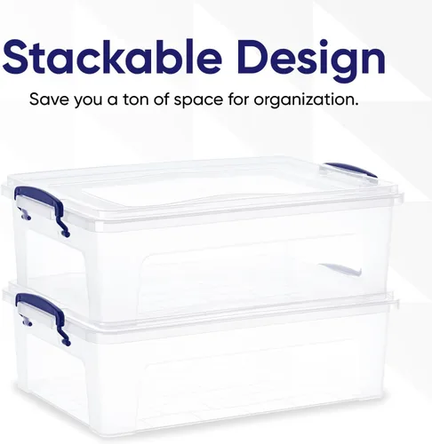 Vista 3 de Superio Contenedores de almacenamiento con tapas, recipientes de plástico transparente para organizar, bolsas apilables, sin BPA, sin olor, cajas