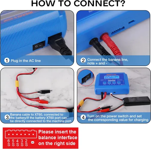 Vista 3 de LiPo Cargador de batería RC Balance Cargador de batería rápido Descargador de batería 80W 6A Cargador de batería digital inteligente para 1S-6S LiPo